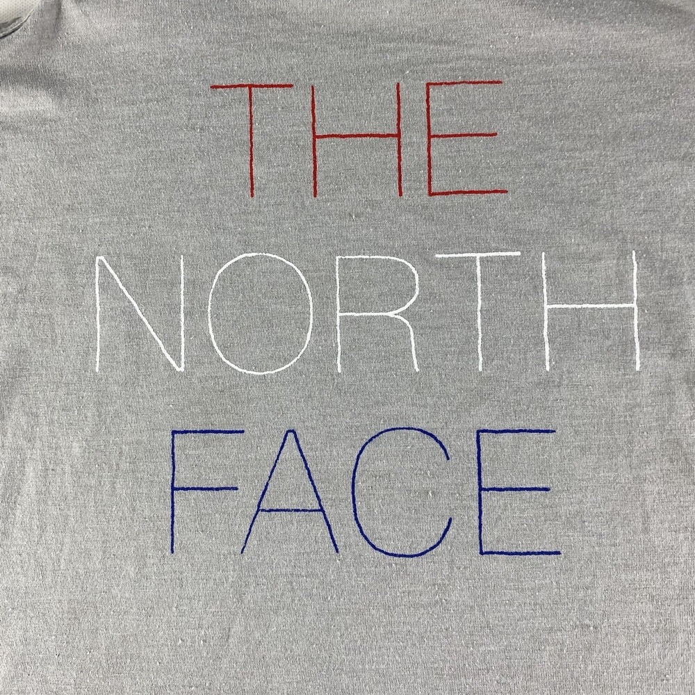The North Face Tank Top Women's Small Gray Running Gym‎ Red White Blue Graphic